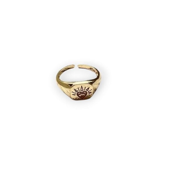 Open Heart Signet 18k Gold Plated Sterling Silver 925 Resizable Ring (Size 4-11) - Picture 15 of 15